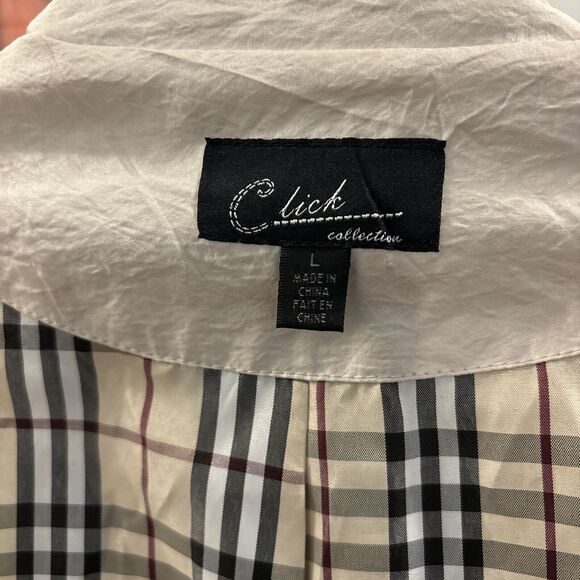 Click Collection Trench Coat Large Beige Pocket Missing Belt Collar Lapel Notch - Picture 8 of 11